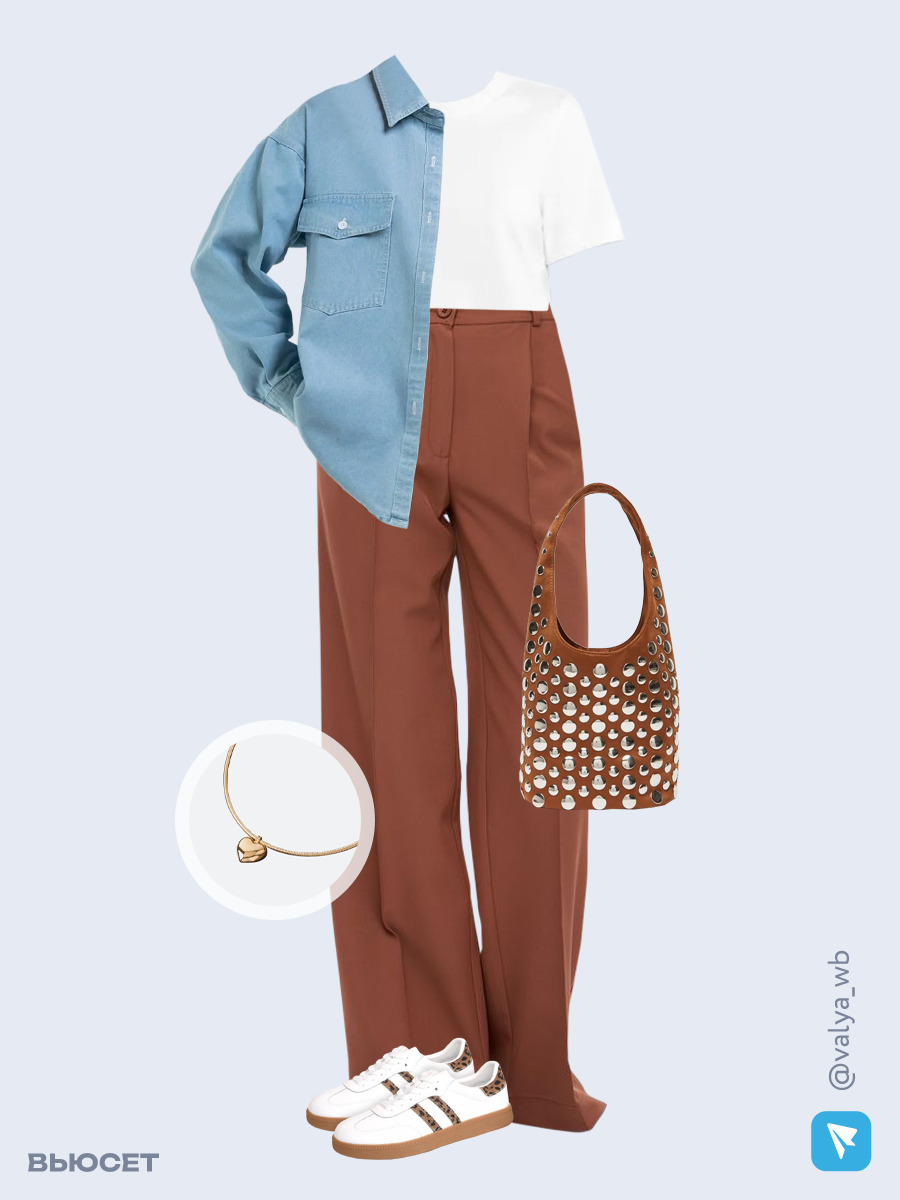 Образ с Вайлдберриз с артикулами (куртка, футболка, брюки, сумка, кеды, чокер)