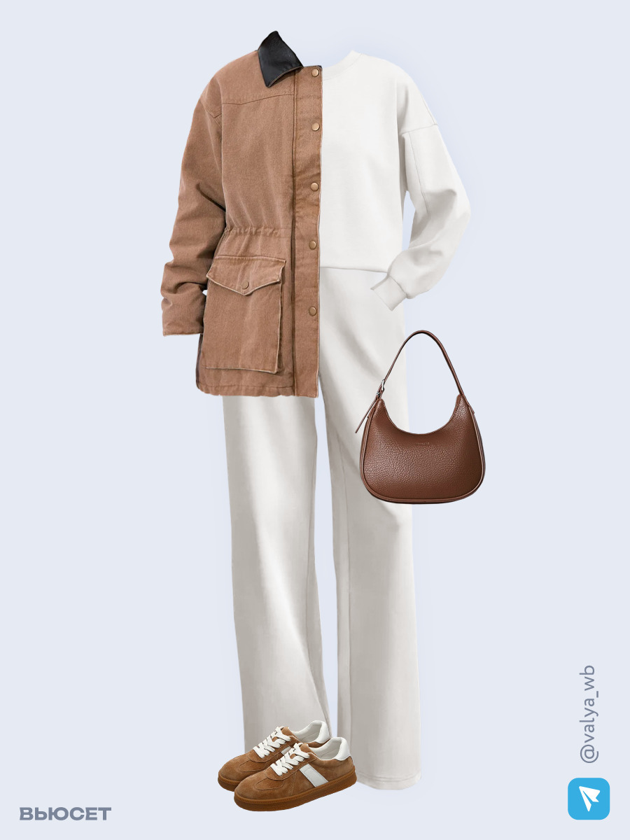 Образ с Вайлдберриз с артикулами (куртка, свитшот, брюки, сумка, кеды)