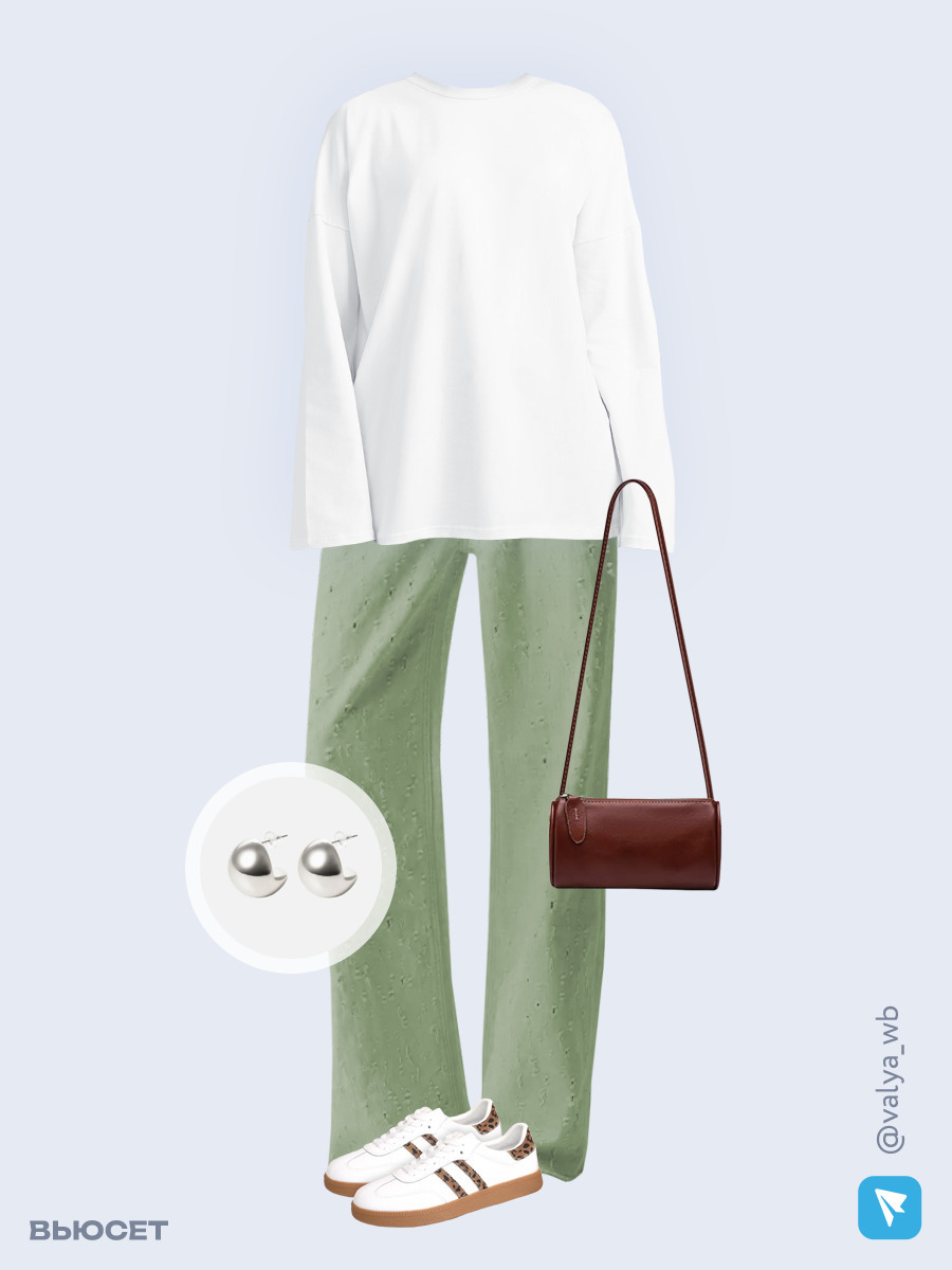 Образ с Вайлдберриз с артикулами (лонгслив, джинсы, сумка, кеды, серьги)