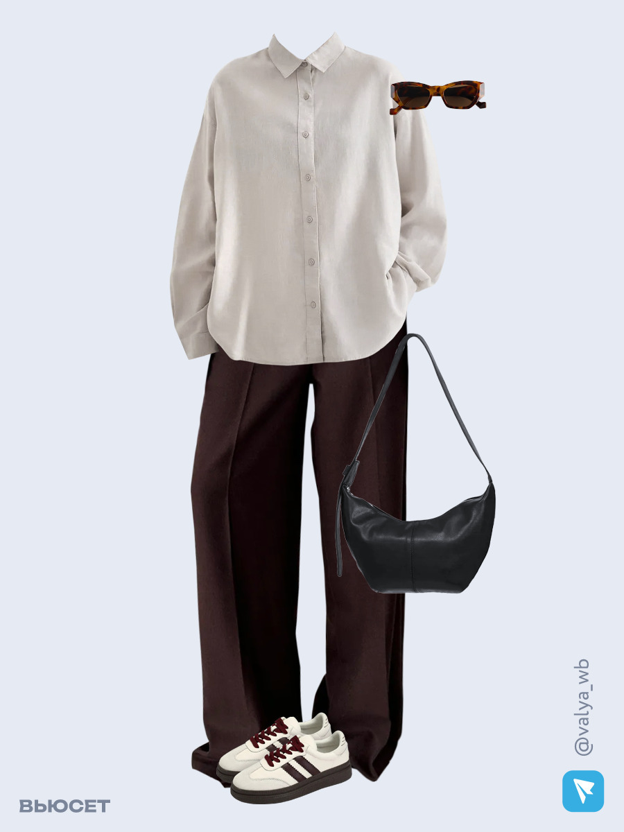 Образ с Вайлдберриз с артикулами (рубашка, брюки, сумка, кеды, очки)