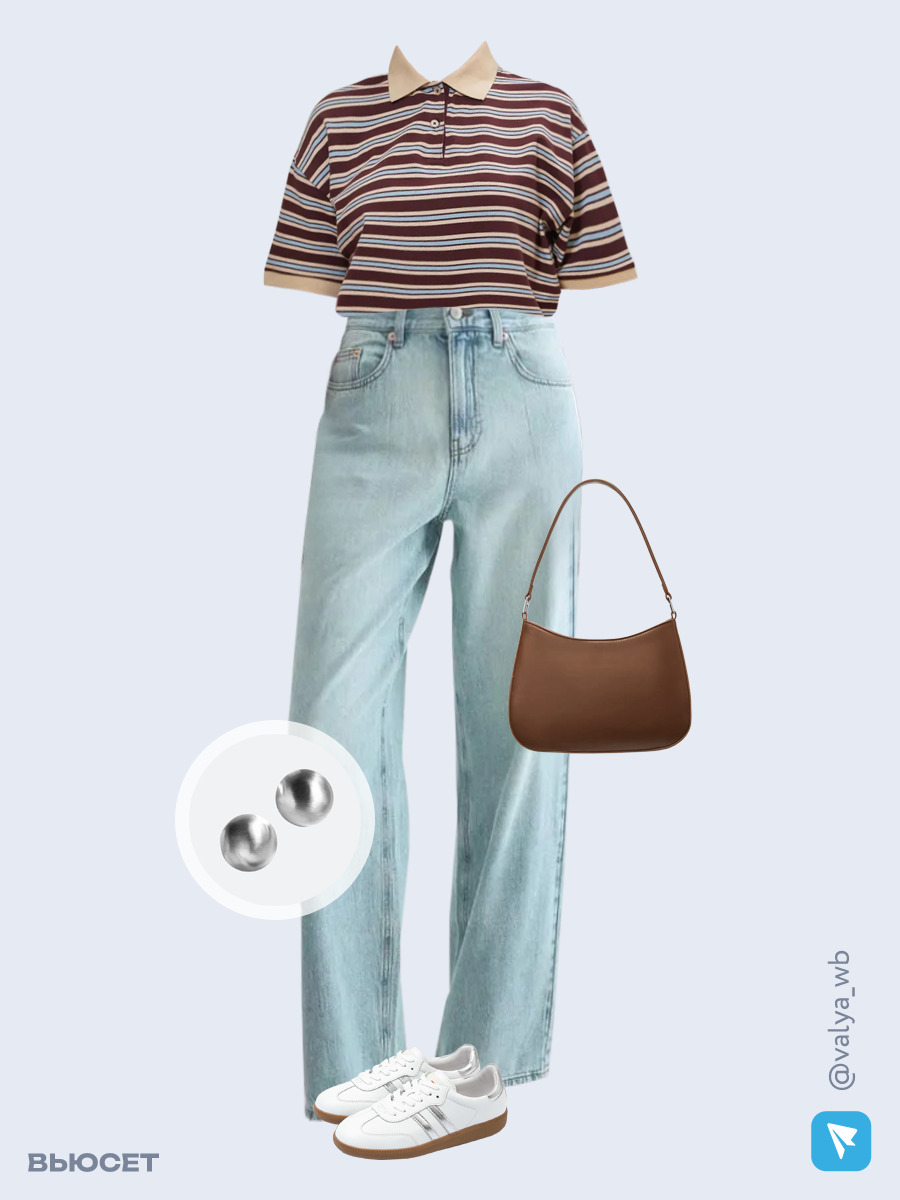 Образ с Вайлдберриз с артикулами (футболка, джинсы, сумка, кеды, серьги)