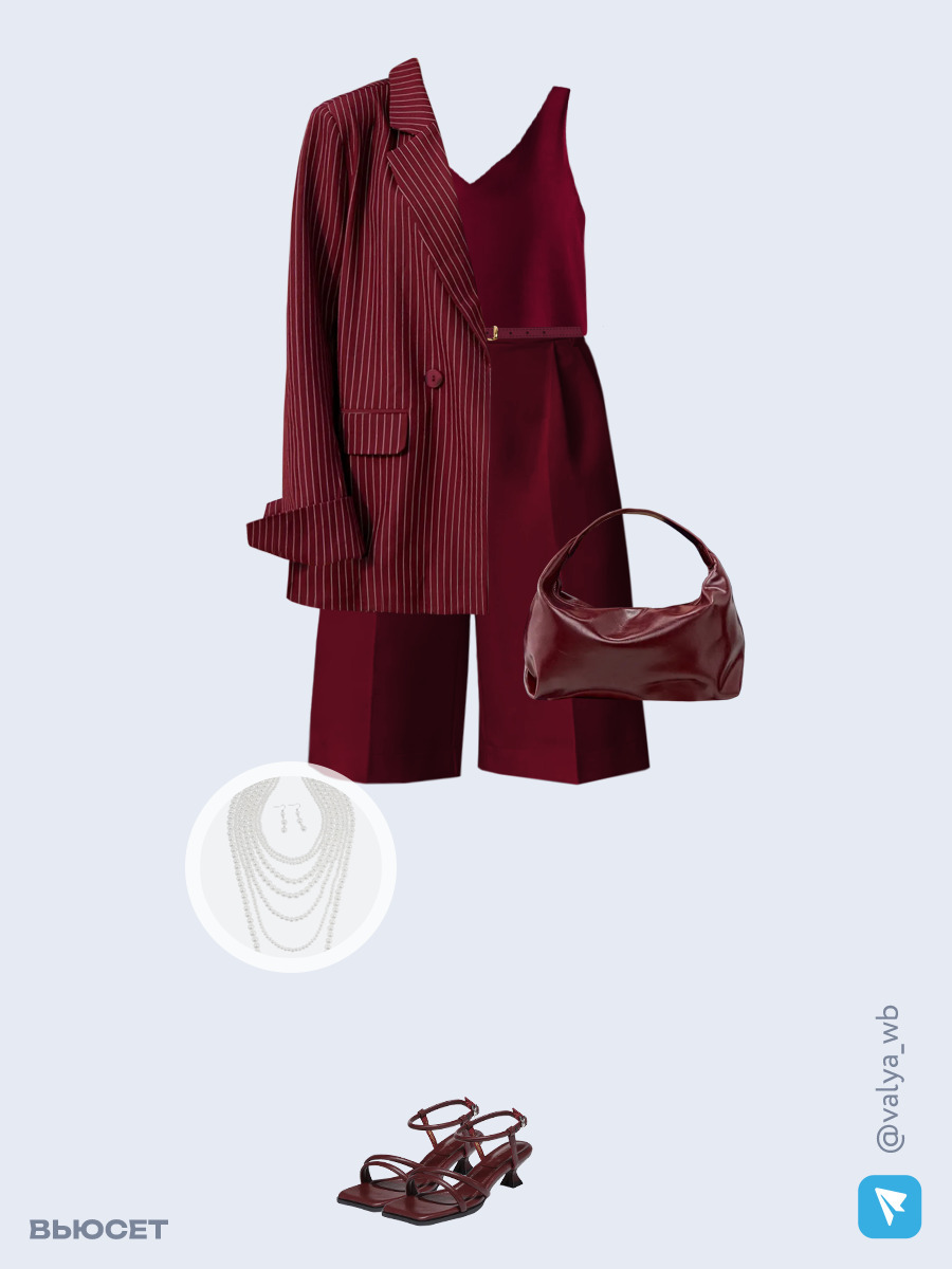 Образ с Вайлдберриз с артикулами (костюм, топ, шорты, сумка, босоножки, бусы, ремень)