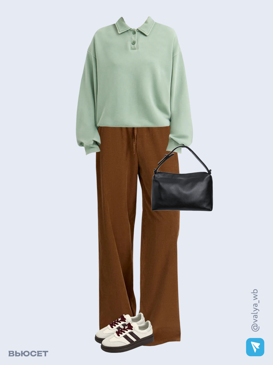 Образ с Вайлдберриз с артикулами (свитшот, брюки, сумка, кеды)