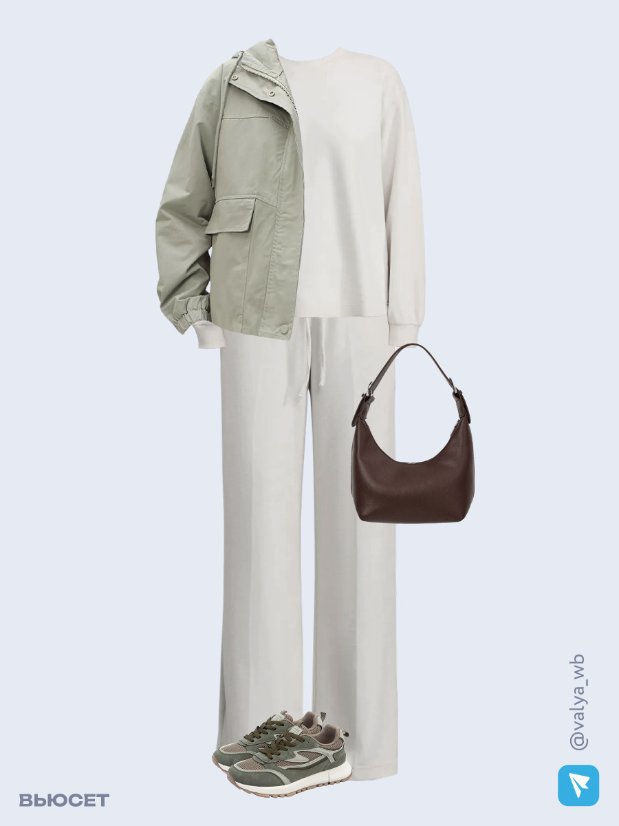 Образ с Вайлдберриз с артикулами (ветровка, толстовка, брюки, сумка, кроссовки)