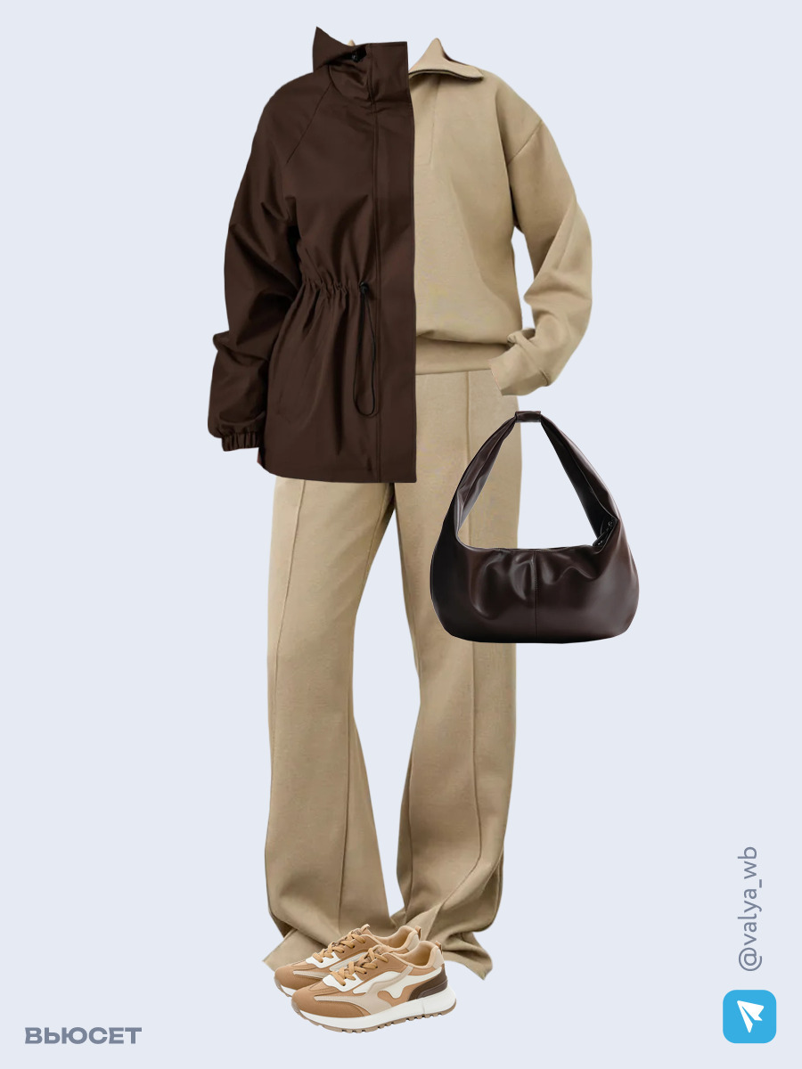 Образ с Вайлдберриз с артикулами (ветровка, костюм, сумка, кроссовки)
