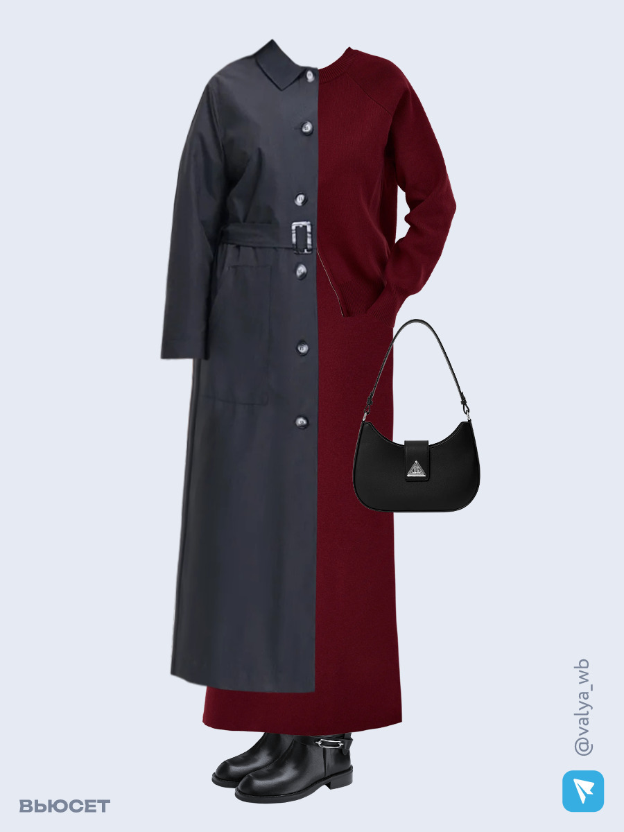 Образ с Вайлдберриз с артикулами (плащ, костюм, сумка, полусапожки)