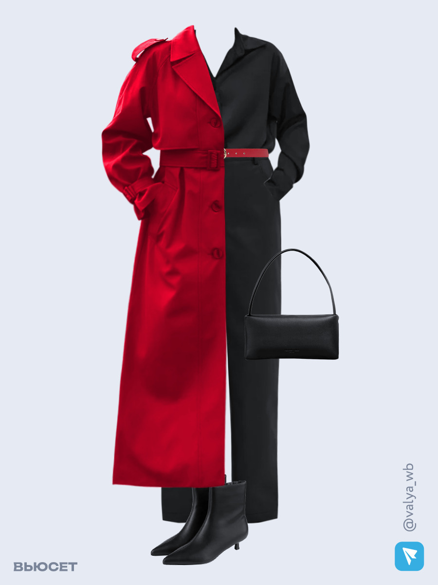Образ с Вайлдберриз с артикулами (плащ, рубашка, брюки, сумка, ботильоны, ремень)