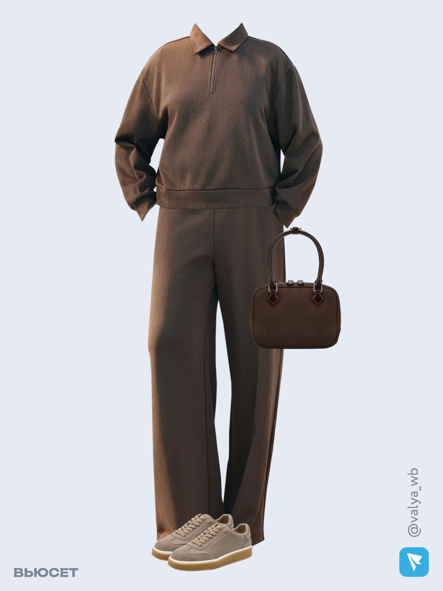 Образ с Вайлдберриз с артикулами (свитшот, брюки, сумка, кеды)