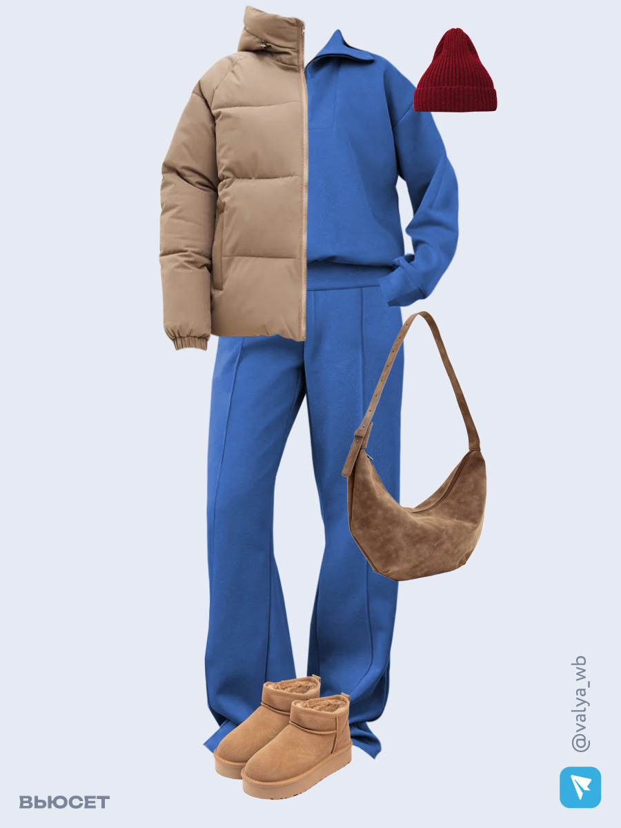 Образ с Вайлдберриз с артикулами (куртка ❄️, костюм, сумка, угги, шапка)