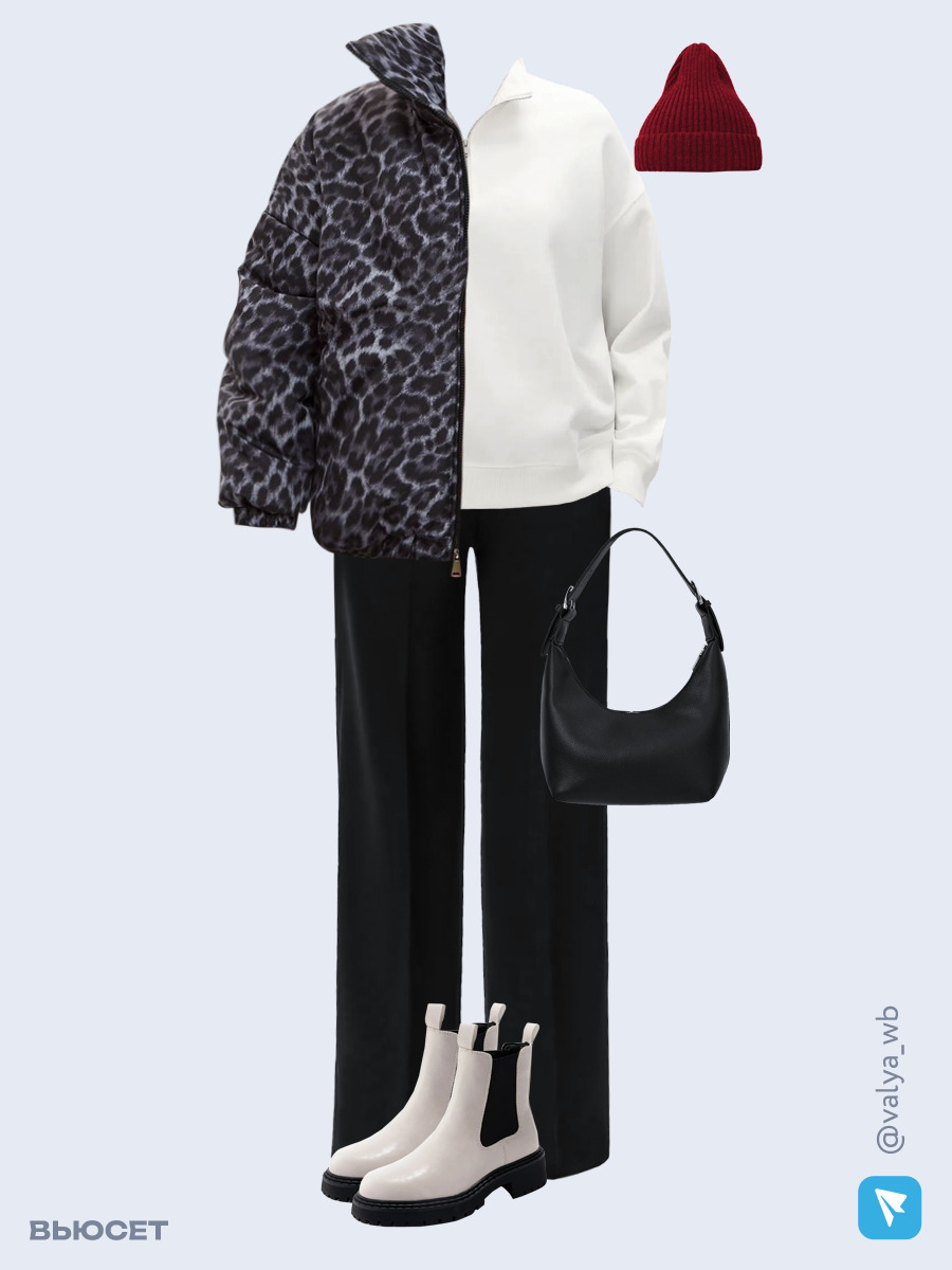 Образ с Вайлдберриз с артикулами (бомбер, толстовка, брюки, сумка, ботинки, шапка)