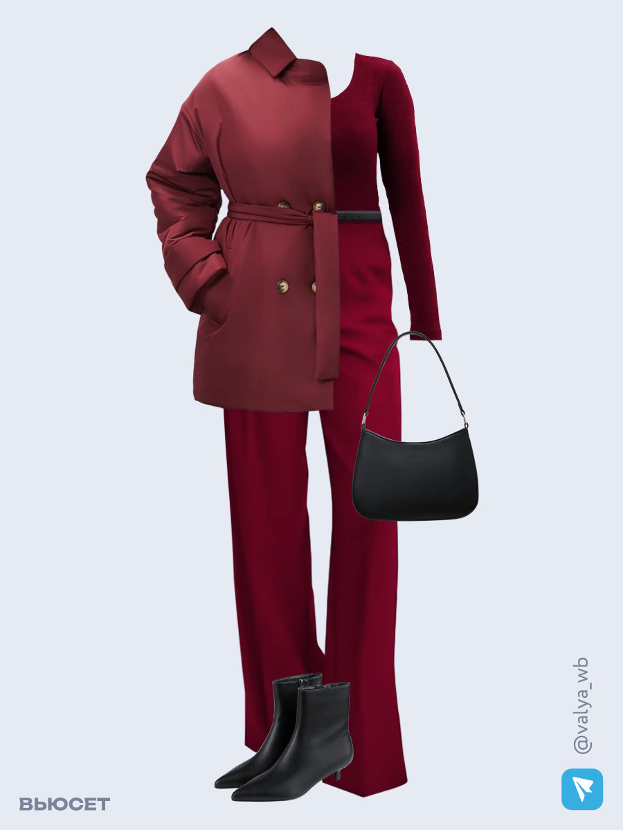 Образ с Вайлдберриз с артикулами (куртка, лонгслив, брюки, сумка, ботильоны, ремень)