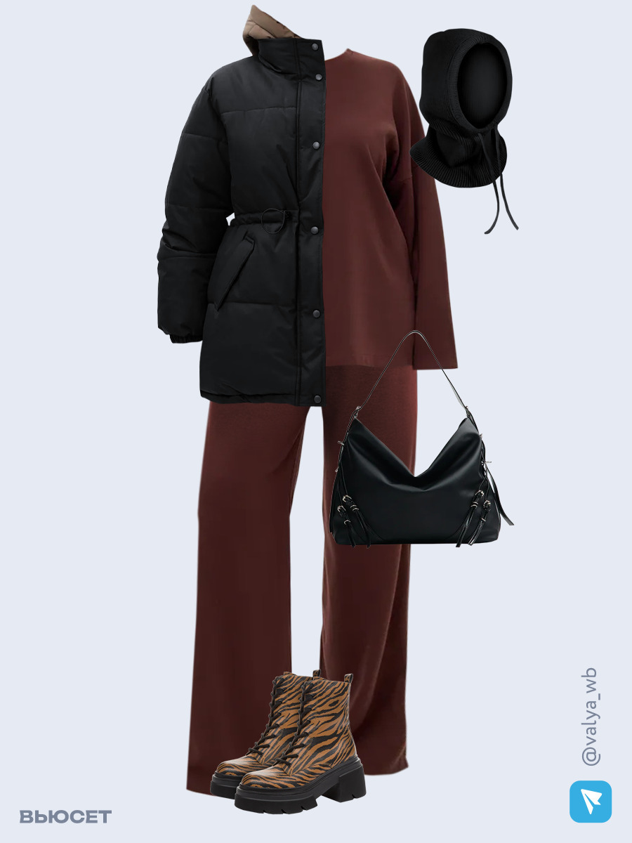 Образ с Вайлдберриз с артикулами (куртка ❄️, костюм, сумка, ботинки, капор)