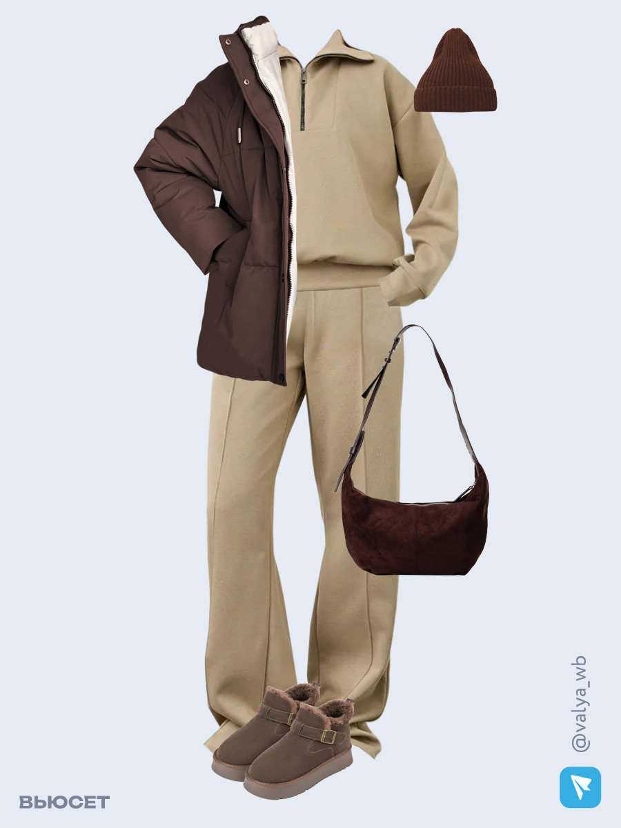 Образ с Вайлдберриз с артикулами (куртка ❄️, костюм, сумка, угги, шапка)
