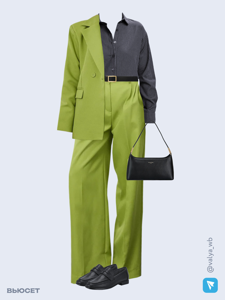 Образ с Вайлдберриз с артикулами (костюм, рубашка, сумка, лоферы, ремень)