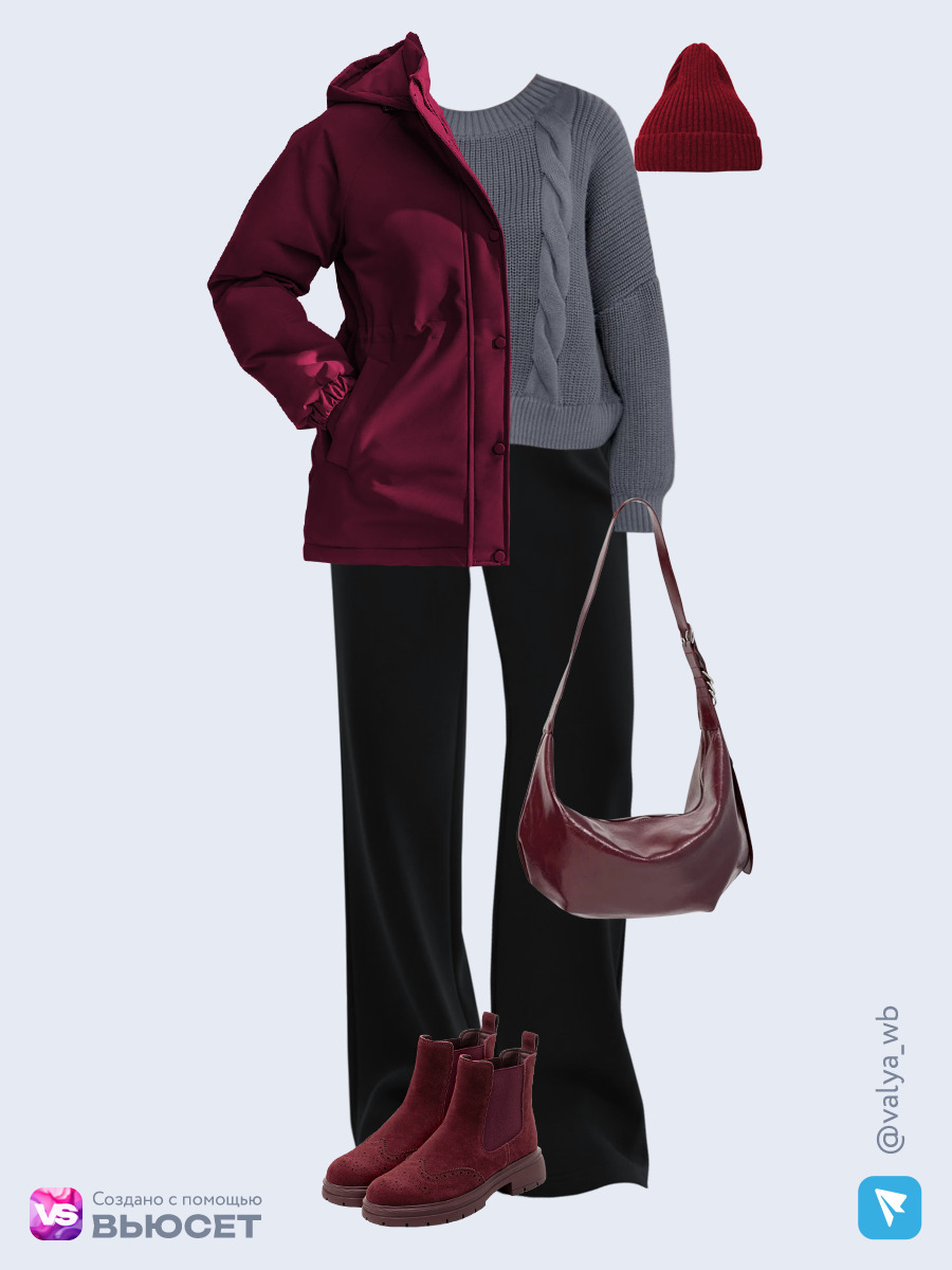  образ с Вайлдберриз с бордовой курткой на кулиске и замшевыми бордовыми челси