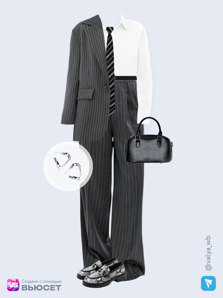  образ с Вайлдберриз из полосатых пиджака и брюк с белой рубашкой и галстуком