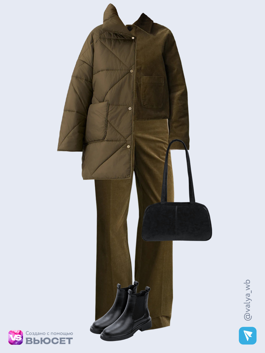 Образ с Вайлдберриз с артикулами (куртка, жакет, лонгслив, брюки, сумка, ботинки)
