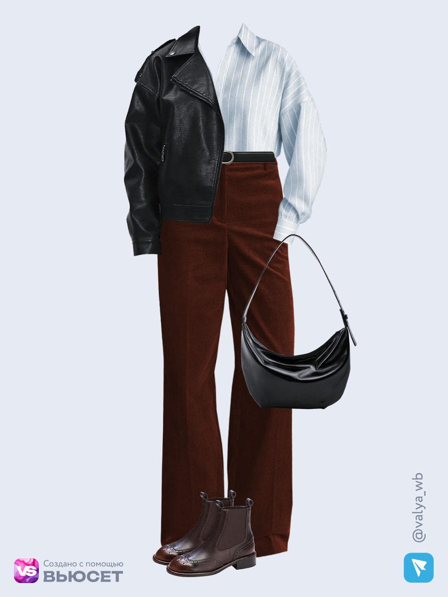 Образ с Вайлдберриз с артикулами (куртка, рубашка, брюки, сумка, ботинки, ремень)