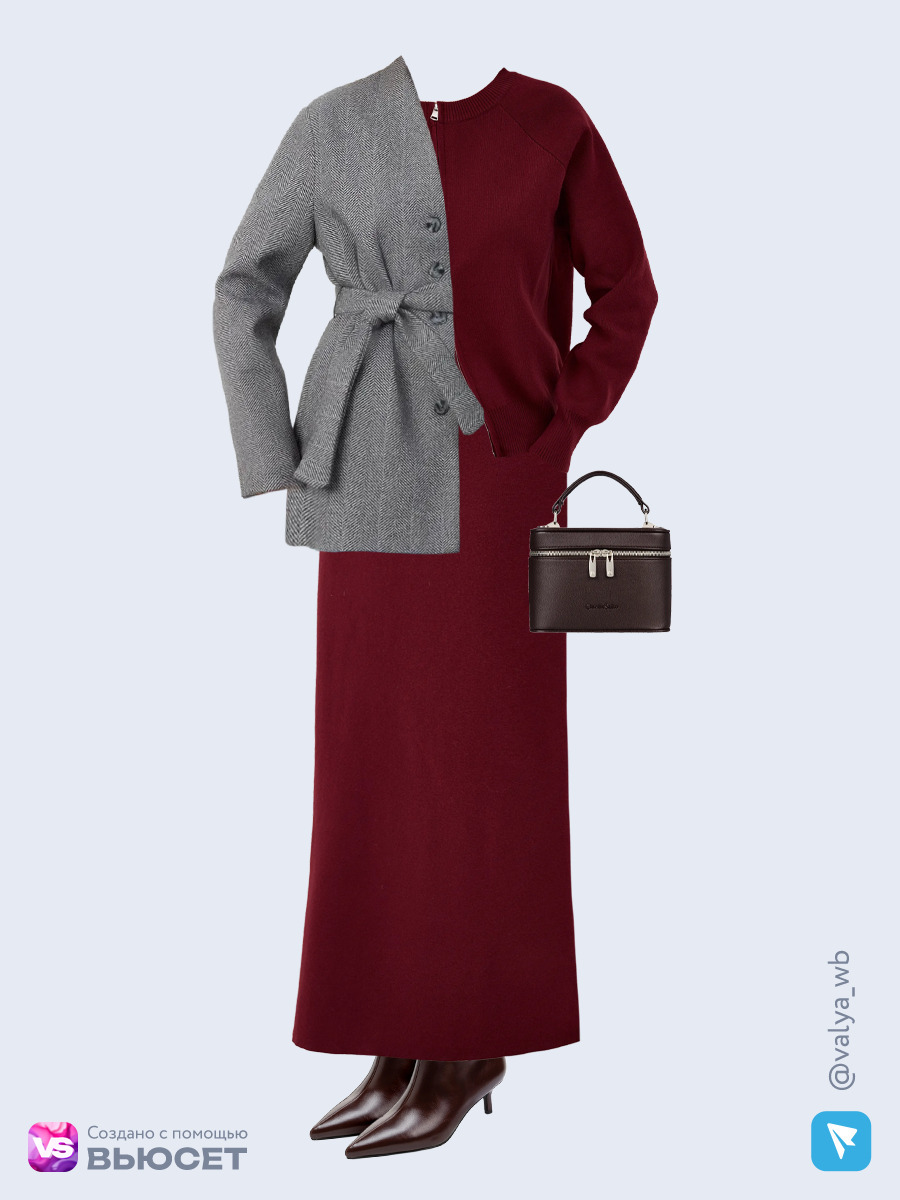 Образ с Вайлдберриз с артикулами (пальто, костюм, сумка, ботильоны)
