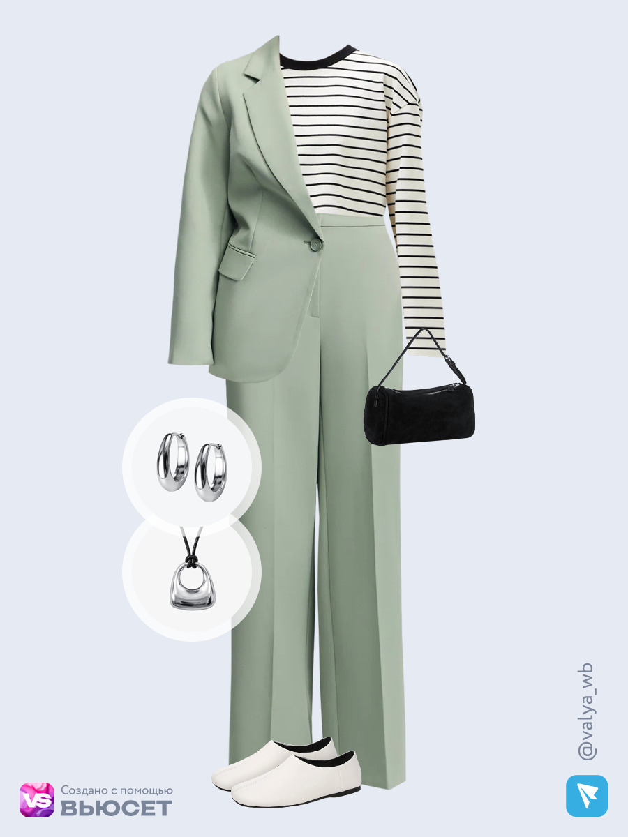  образ с Вайлдберриз plus-size с жакетом прямого кроя и брюками на резинке