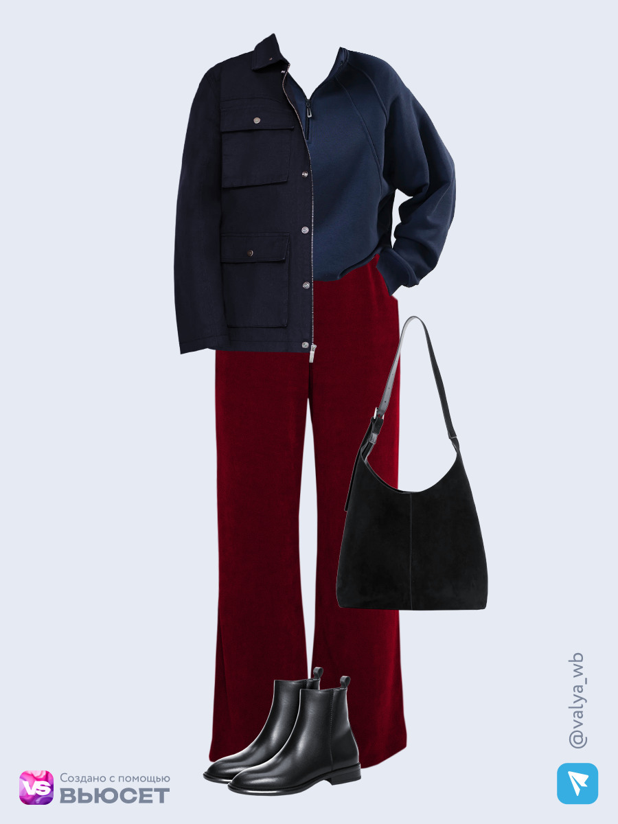 Образ с Вайлдберриз с артикулами (куртка, свитшот, брюки, сумка, ботинки)