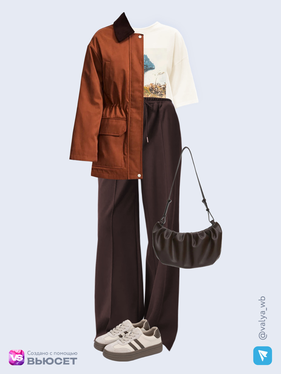 Образ с Вайлдберриз с артикулами (куртка, футболка, костюм, сумка, кеды)