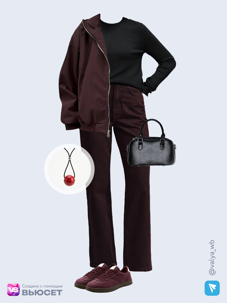 Образ с Вайлдберриз с артикулами (куртка, джемпер, джинсы, сумка, кеды, подвеска)