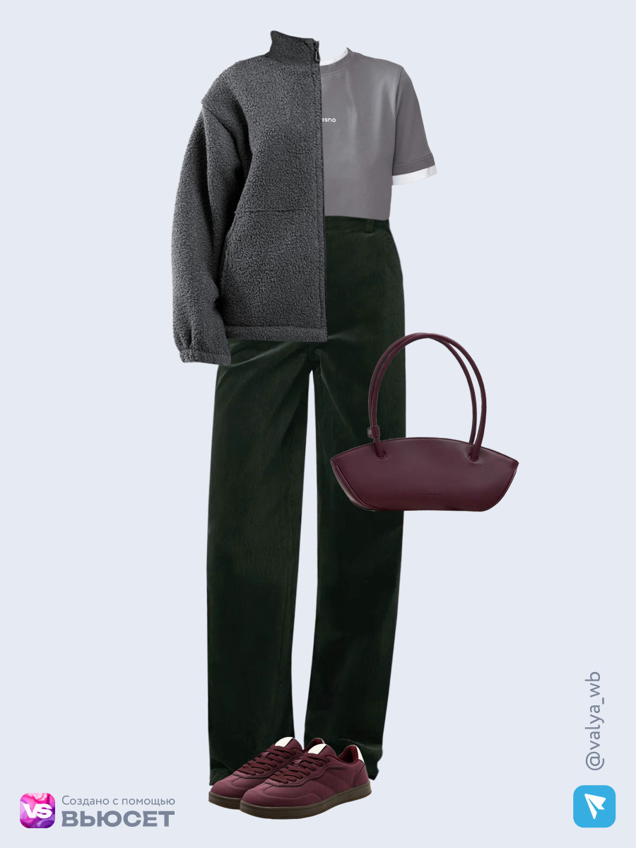 Образ с Вайлдберриз с артикулами (толстовка, футболка, брюки, сумка, кеды)