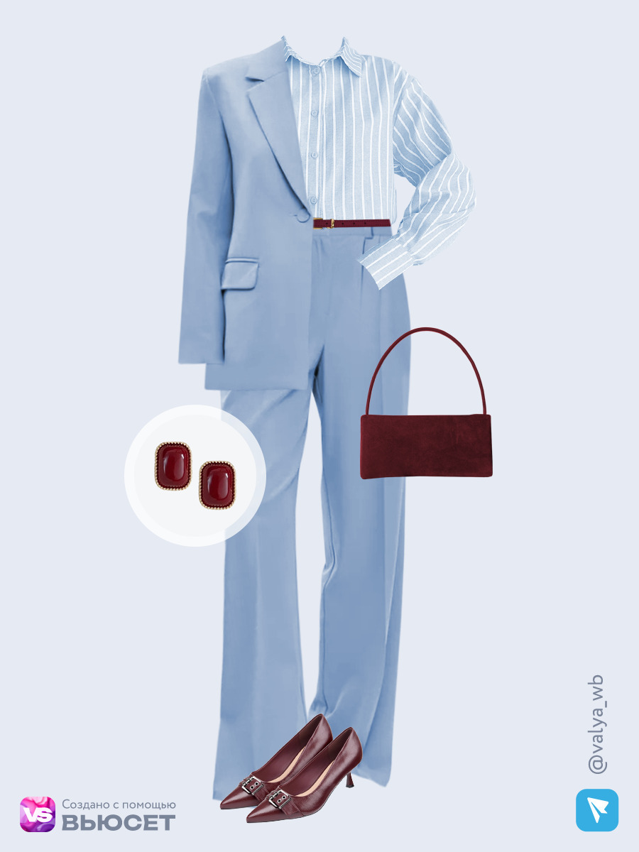 Образ с Вайлдберриз с артикулами (костюм, рубашка, сумка, туфли, ремень, серьги)