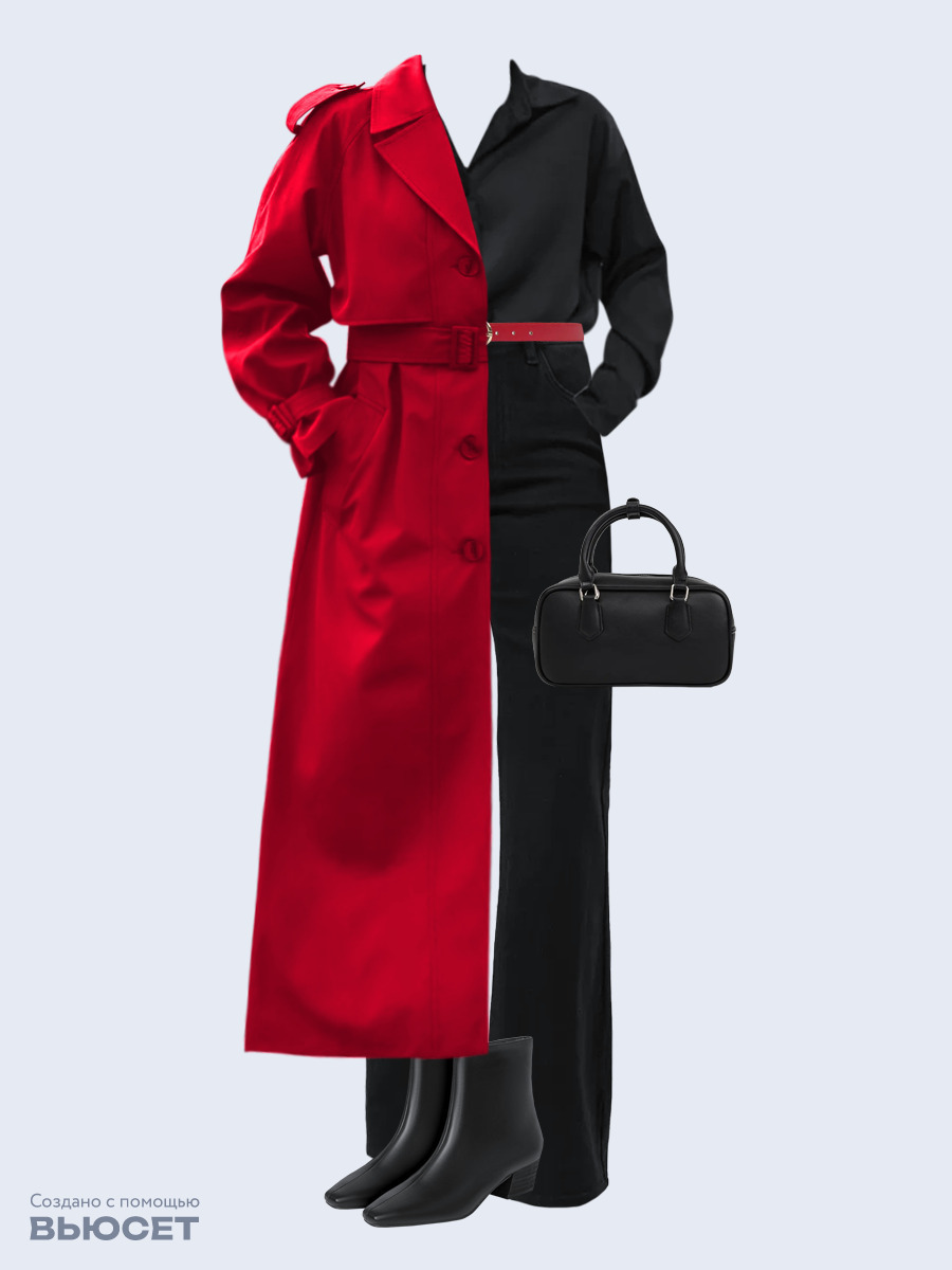 Образ с Вайлдберриз с артикулами (плащ, рубашка, джинсы, сумка, ботильоны, ремень)