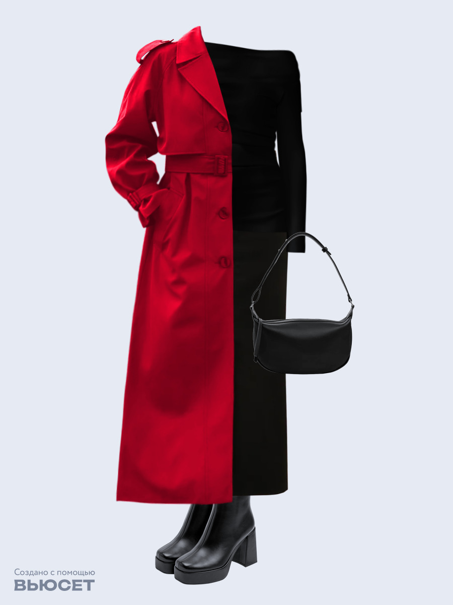 Образ с Вайлдберриз с артикулами (плащ, лонгслив, юбка, сумка, ботильоны)