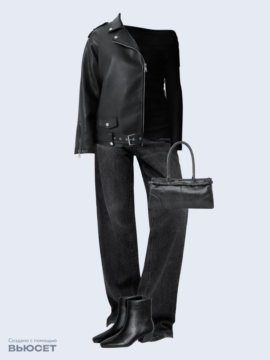 Образ с Вайлдберриз с артикулами (куртка, лонгслив, джинсы, сумка, ботильоны)