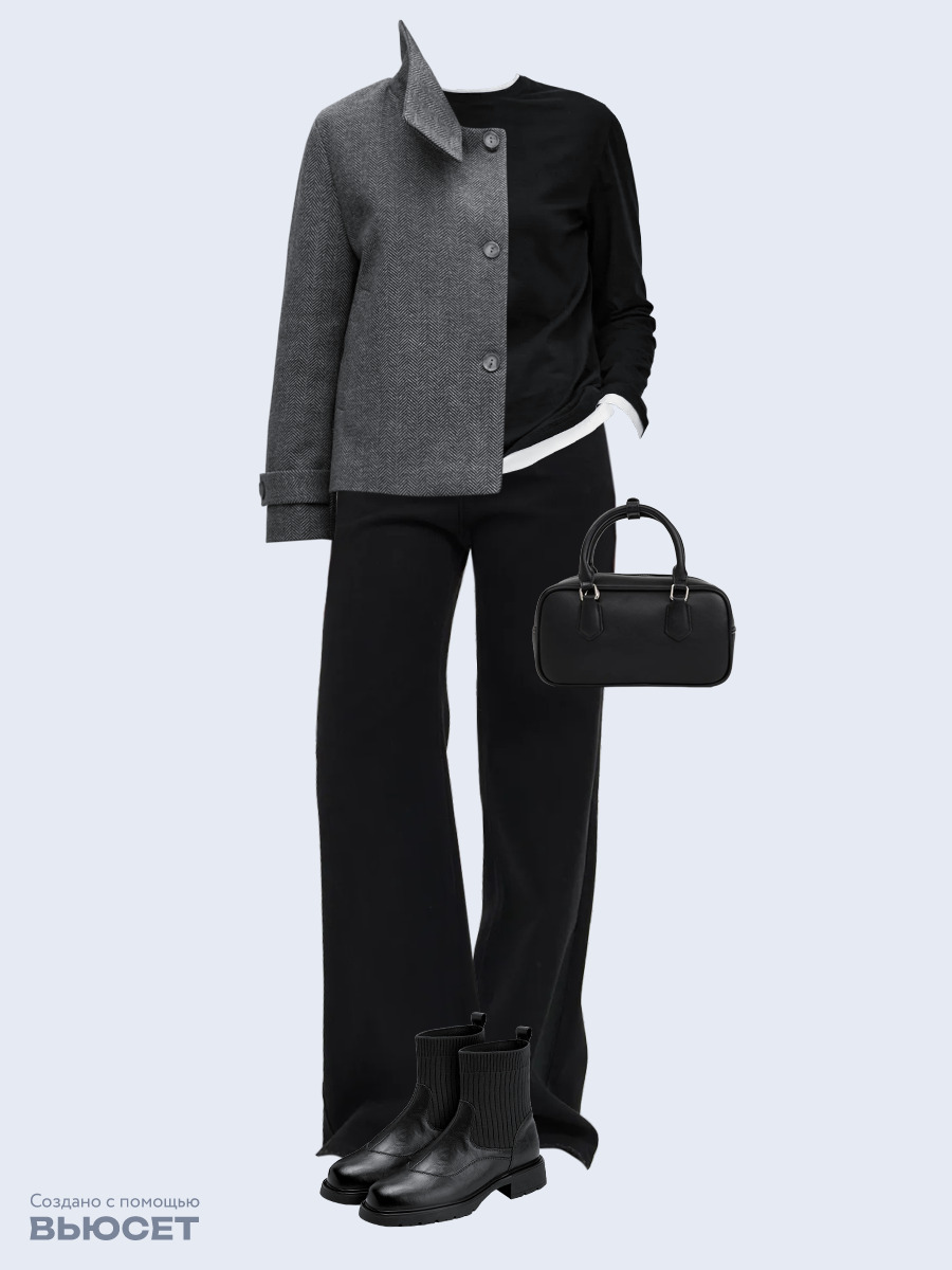 Образ с Вайлдберриз с артикулами (пальто, лонгслив, джинсы, сумка, ботинки)