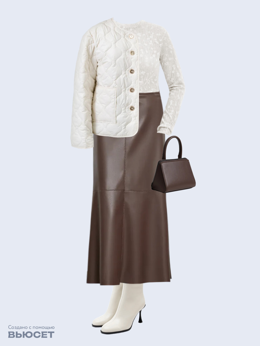 Образ с Вайлдберриз с артикулами (куртка, лонгслив, юбка, сумка, ботильоны)