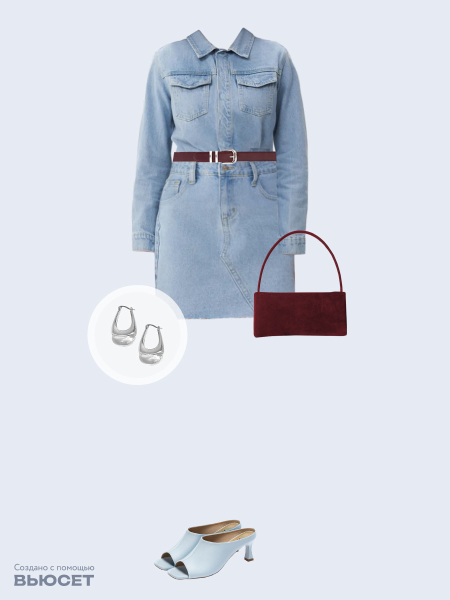 Образ с Вайлдберриз с артикулами (платье, сумка, мюли, ремень, серьги)
