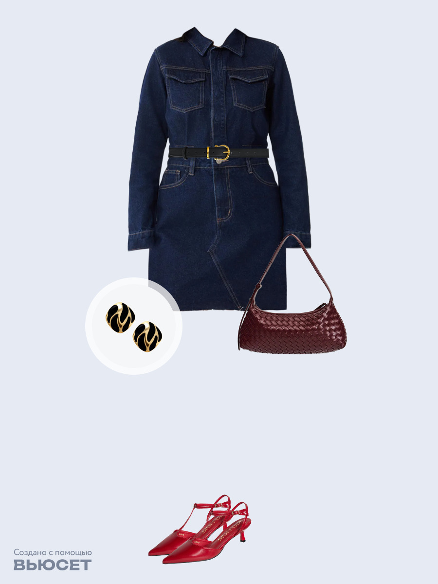 Образ с Вайлдберриз с артикулами (платье, сумка, туфли, ремень, серьги)
