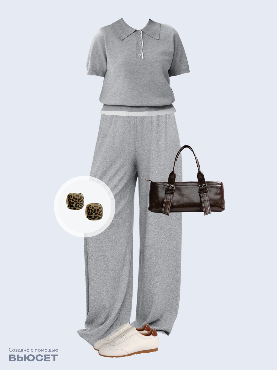 Образ с Вайлдберриз с артикулами (джемпер, брюки, сумка, кеды, серьги)