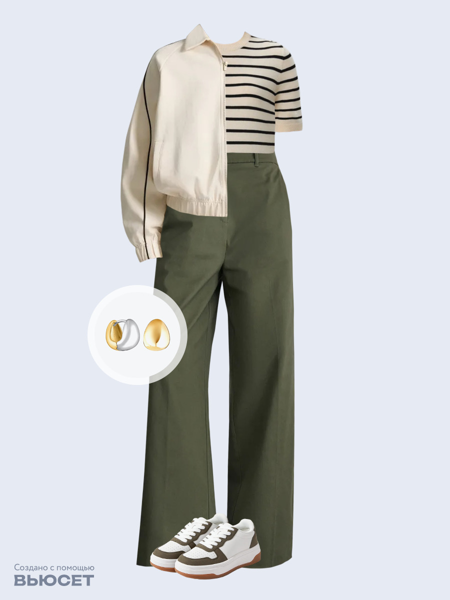 Образ с Вайлдберриз с артикулами (толстовка, джемпер, брюки, кеды, серьги)
