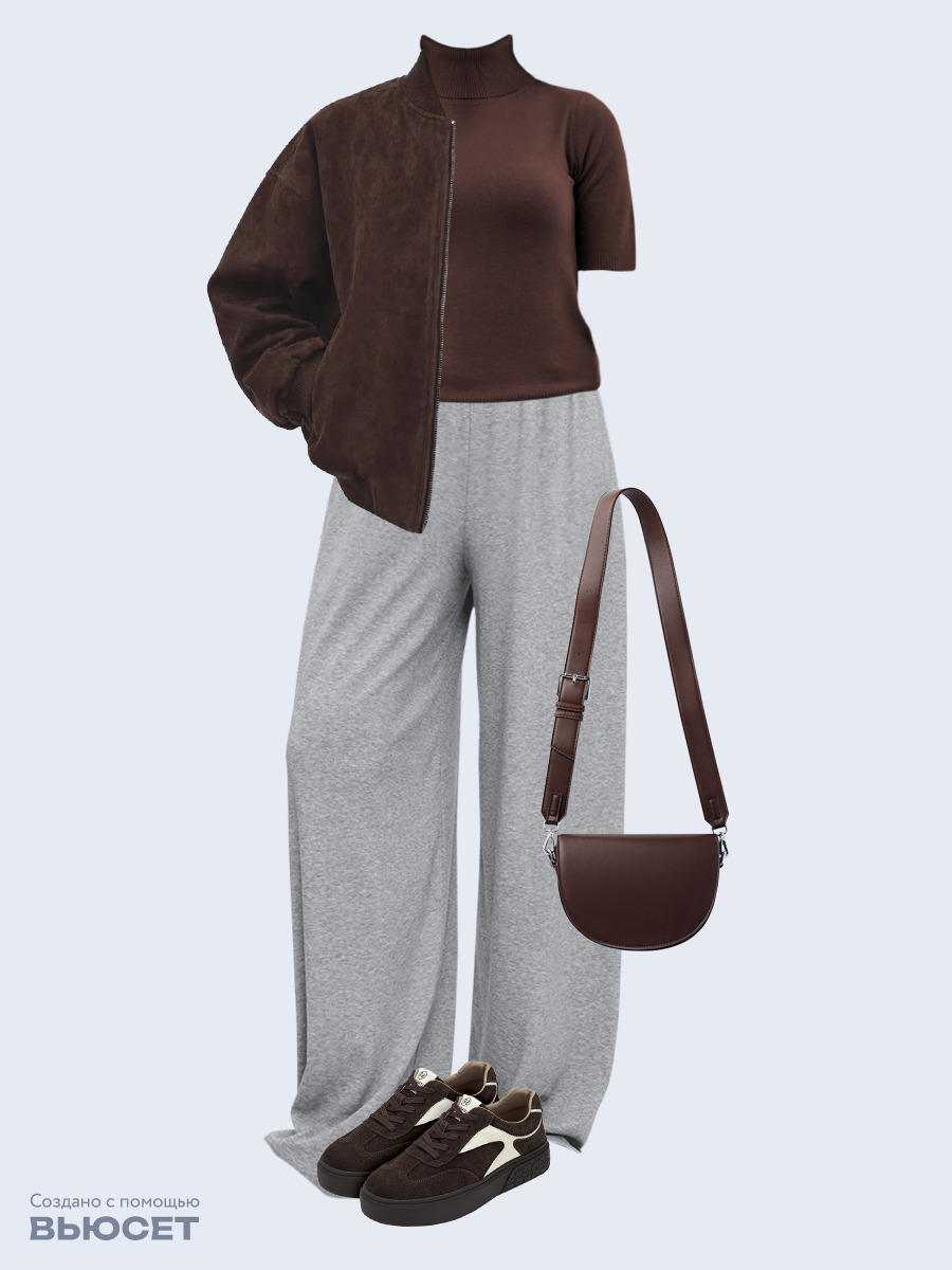 Образ с Вайлдберриз с артикулами (бомбер, водолазка, брюки, сумка, кеды)