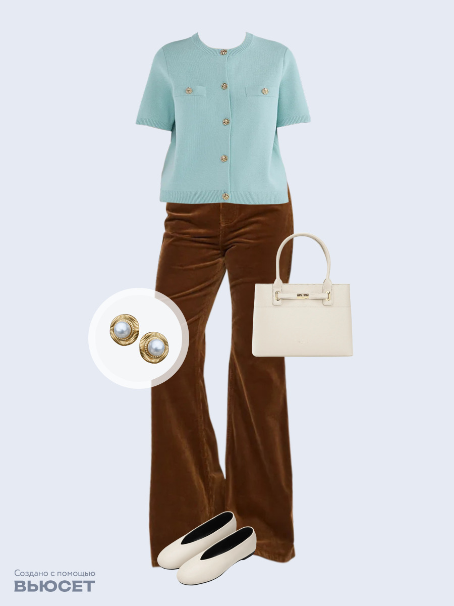 Образ с Вайлдберриз с артикулами (жакет, брюки, сумка, балетки, серьги)