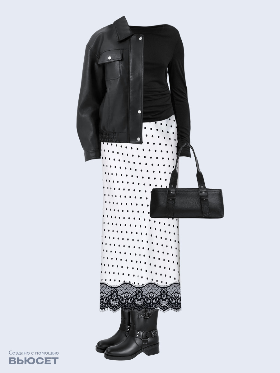 Образ с Вайлдберриз с артикулами (бомбер, лонгслив, юбка, сумка, ботинки)